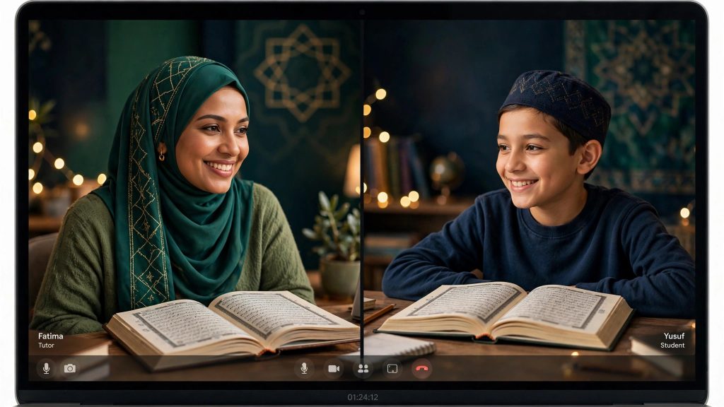 Online Quran class with a tutor on a video call